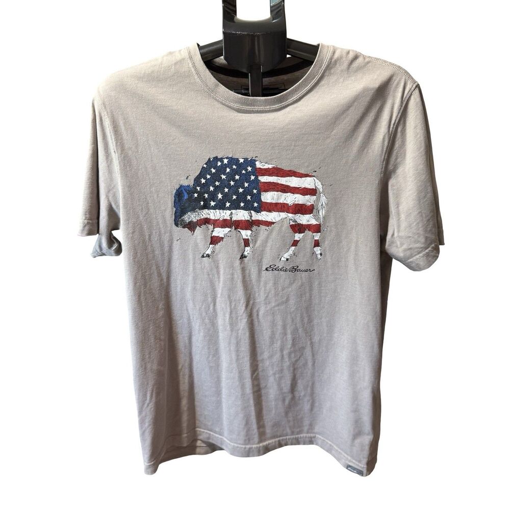 American Flag T-Shirt Mens Medium Buffalo Bison Patriotic Nature